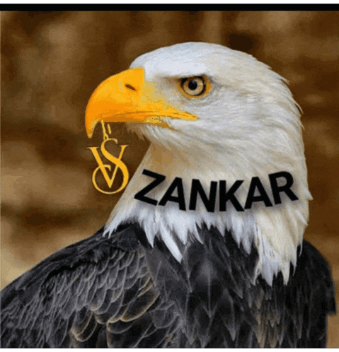 a bald eagle with the word zanker written on its face