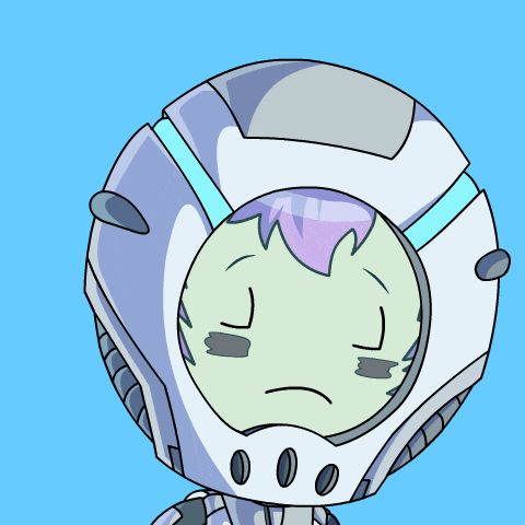 a cartoon character with a sad face is wearing a helmet