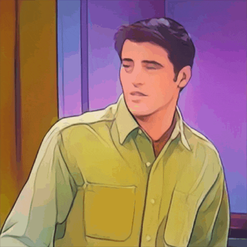 a cartoon drawing of a man wearing a green shirt