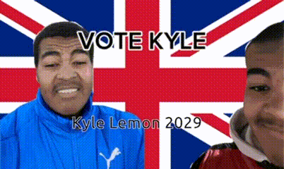 a man in a blue jacket with the words vote kyle kyle lemon 2029 on the bottom
