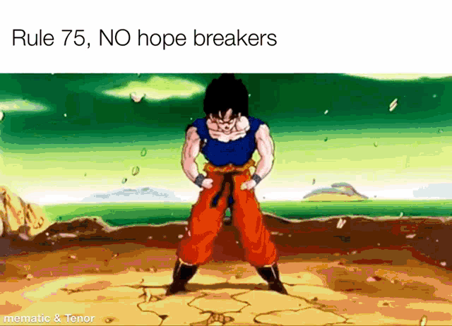 a picture of a cartoon character with the words rule 75 no hope breakers on the bottom