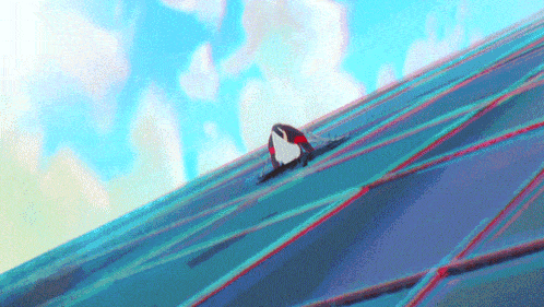 a painting of a bird flying over a blue surface .