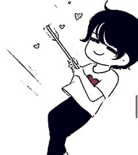 a black and white drawing of a boy holding a bow and arrow