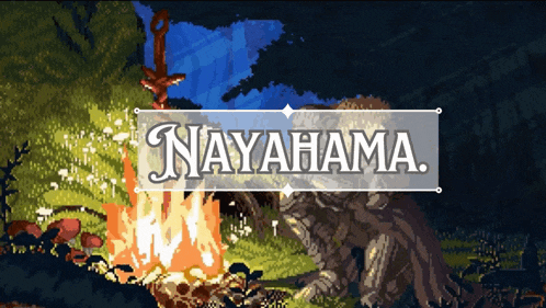 a pixel art illustration of a fire with the words nayahama