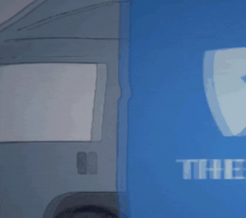 a blue van with the word the on the side of it