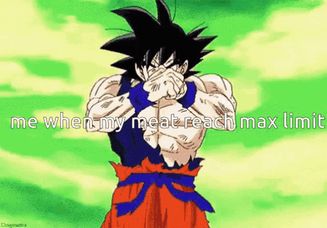 goku from dragon ball z is covering his face with his hands and says me when my meat reach max limit .