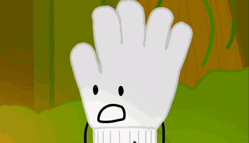 a cartoon of a glove with a sad face on it
