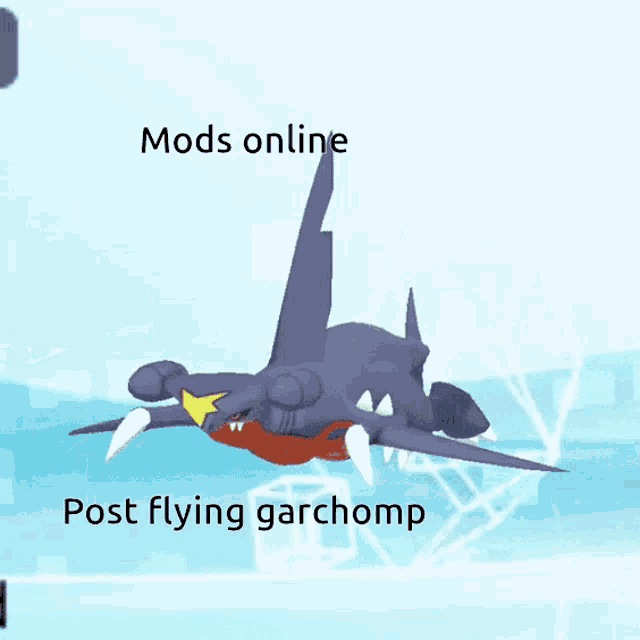 a picture of a shark with the words mods online post flying garchomp