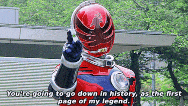 a superhero is giving the middle finger and says " you 're going to go down in history "