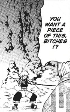 a black and white drawing of a man holding a sword with the words you want a piece of this bitches