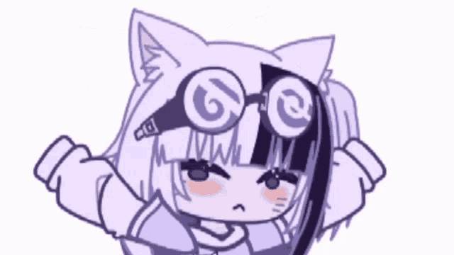 a drawing of a girl with a cat ear wearing glasses