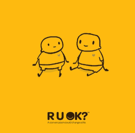 a yellow background with two cartoon characters and the word ruok