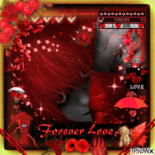 a picture of a man and woman kissing with the words forever love on it