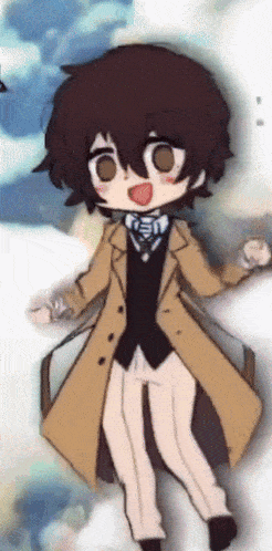 a cartoon drawing of a man in a trench coat