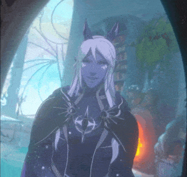 a cartoon character with a cape and horns