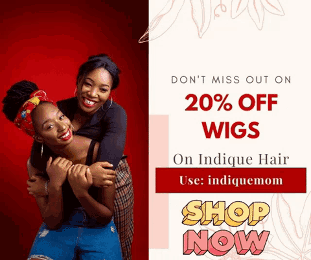 an advertisement for 20 percent off wigs on indicue hair