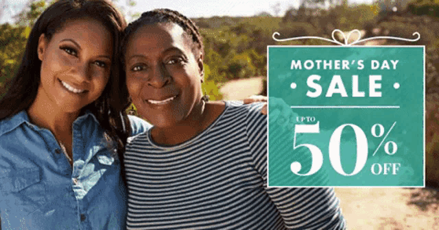 mother 's day sale up to 50 % off is advertised