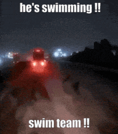 a sign that says he 's swimming and a swim team