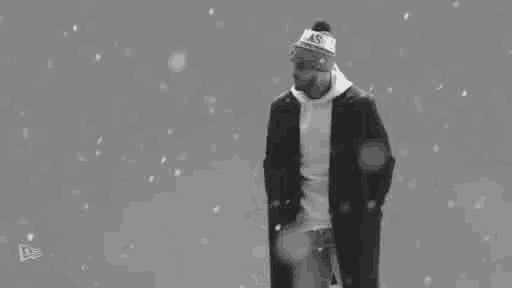 a man is standing in the snow wearing a beanie and a jacket .