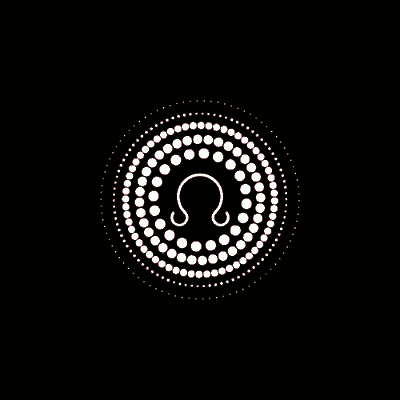 a white circle with a symbol in the middle of it on a black background .