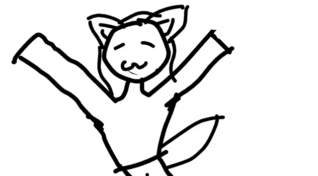 a black and white drawing of a cat with his arms outstretched .
