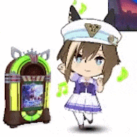 a cartoon girl is standing next to a jukebox and a picture .