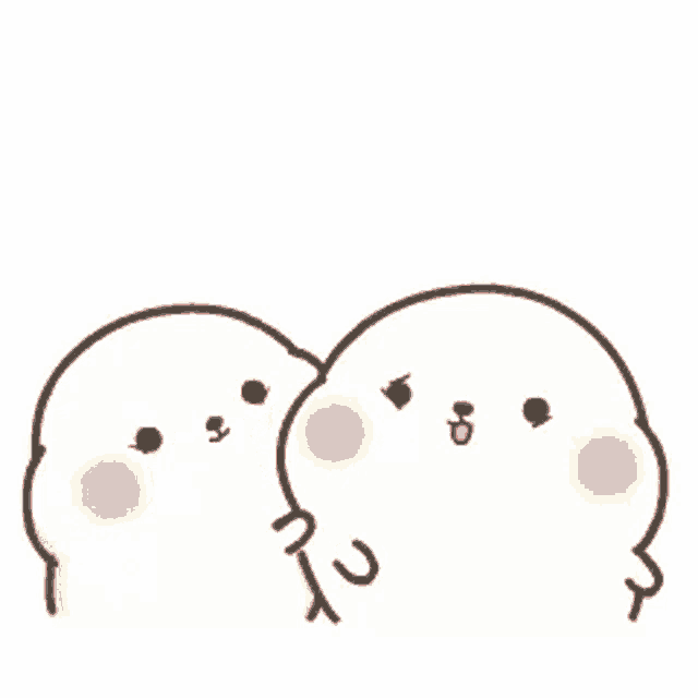 a couple of cartoon characters are standing next to each other with hearts in their eyes .