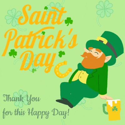 a greeting card for saint patrick 's day with a leprechaun and a mug of beer