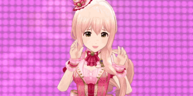 a girl in a pink dress is making a funny face .