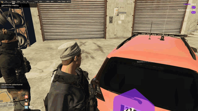 a screenshot of a video game shows a man standing next to a car with the number 21 on the back