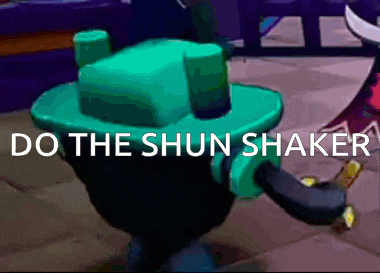 a video game character with the words do the shun shaker written on it