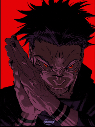 a drawing of a man with red eyes and the word kuro xcho on the bottom