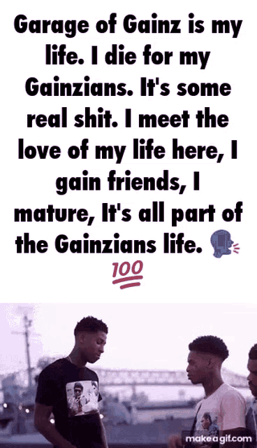 a poster that says garage of gainz is my life on it
