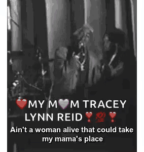 a black and white photo of a man singing into a microphone with the words my mom tracey lynn reid