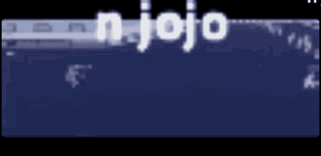 the word jojo is on a blue background with a red border