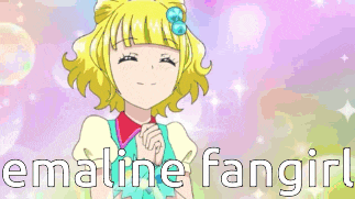 a picture of a girl with the words " emaline fangirl " below her