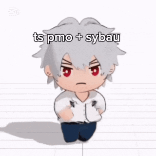a cartoon character with gray hair and red eyes is walking on a white tiled floor .