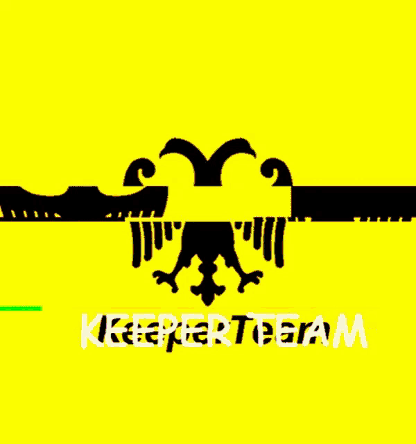 a yellow background with a black eagle and the words keepia team keepe