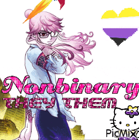a picture of a girl with the words " nonbinary they them " on it