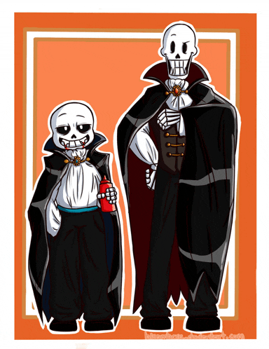 a drawing of two skeletons in vampire costumes