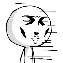 a black and white drawing of a stick figure with a funny face on a white background .