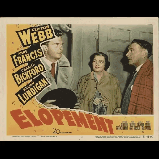 a movie poster for elopement shows a man and a woman standing next to each other