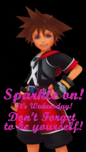 a cartoon character with the words " sparkle on wednesday " on the bottom