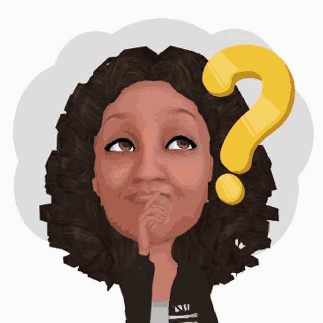 a woman with a question mark on her head