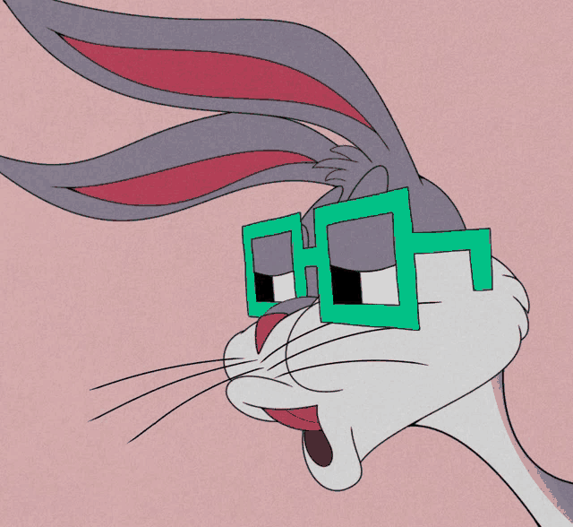 bugs bunny is wearing green glasses and the word no is below him