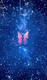 a butterfly is surrounded by dandelions in a blue background