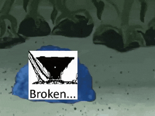 a blue spongebob squarepants character is laying on the ground with a picture of a broken bowl on top of it .