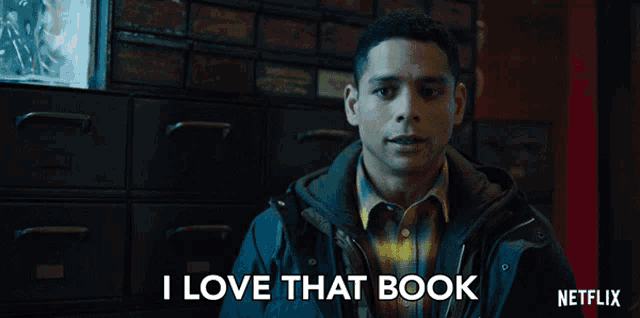 a man says i love that book in front of a netflix logo