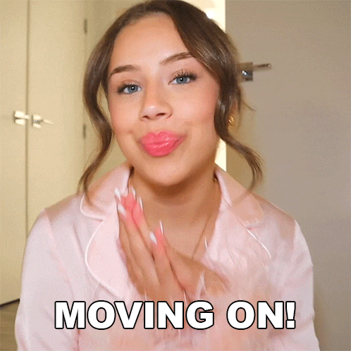 a woman blowing a kiss with the words moving on written below her