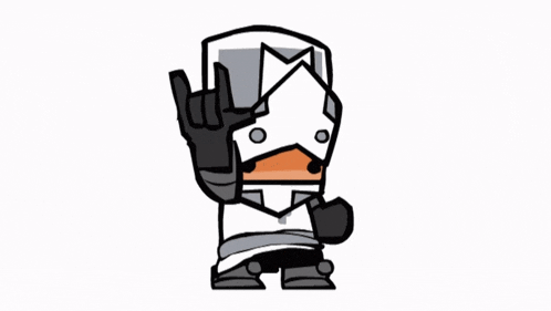 a cartoon character with a bucket on his head is making a rock and roll sign .